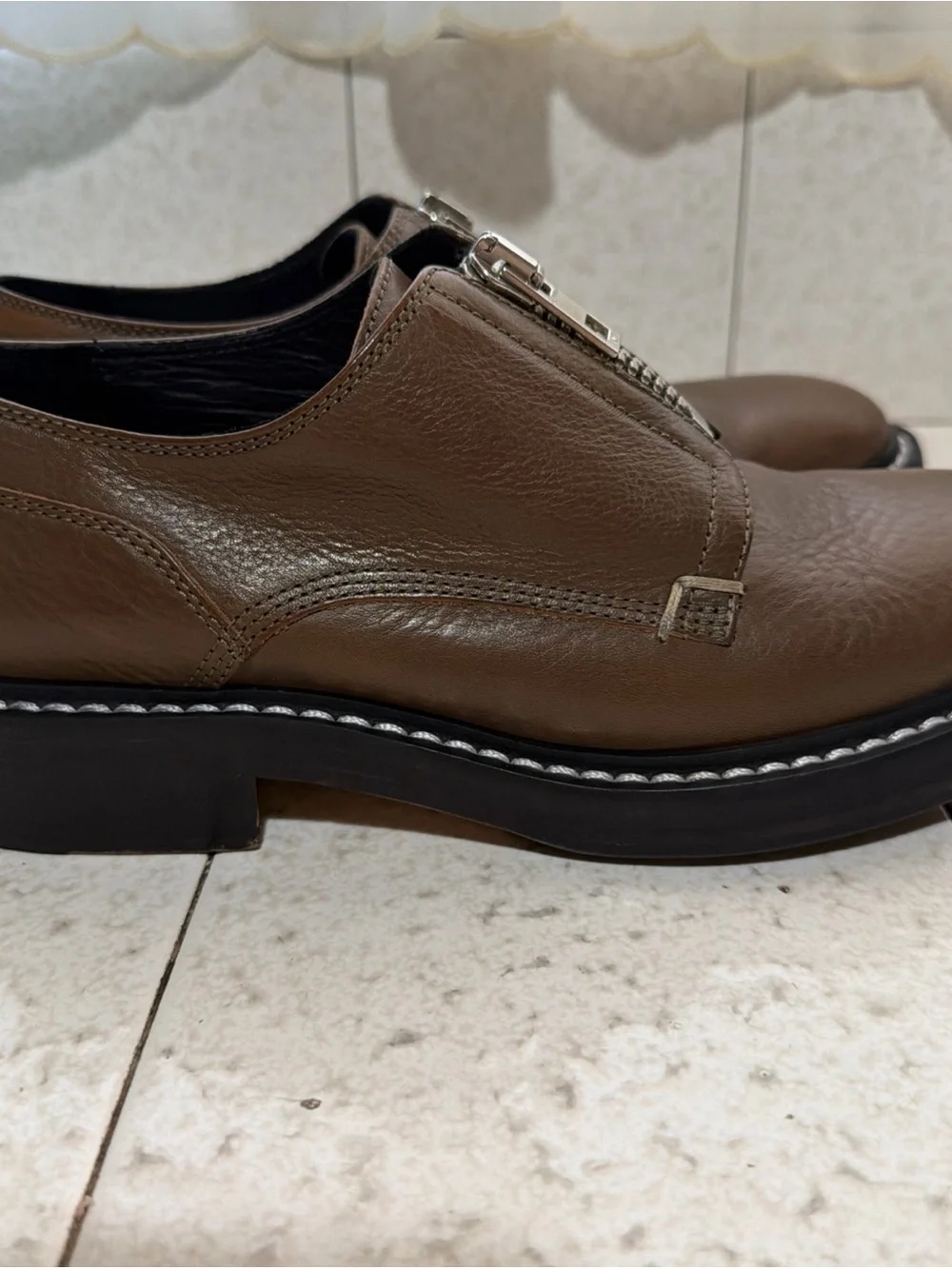 Rag & Bone Saxon Zip-Front Leather Loafer Brown 38.5/8